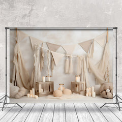 Lofaris Ivory Beige Boho Theme Birthday Cake Smash Backdrop