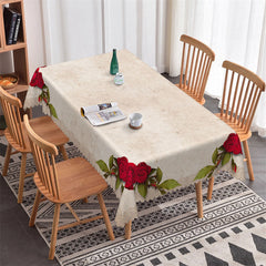 Lofaris Ivory Red Flower Rectangle Tablecloth for Restaurant