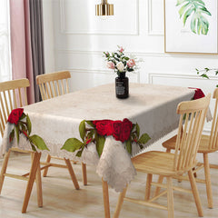 Lofaris Ivory Red Flower Rectangle Tablecloth for Restaurant