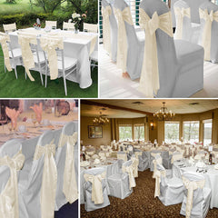 Lofaris Ivory Satin Universal Banquet Chair Sashes Bows