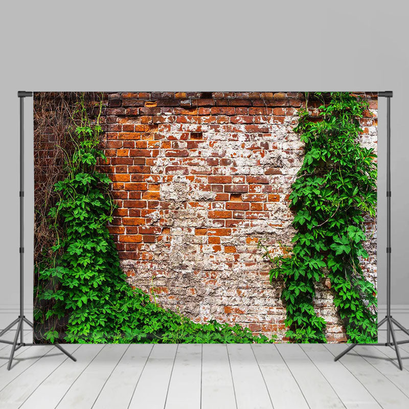 Lofaris Ivy Green Leaves Vintage Red Brick Wall Backdrop