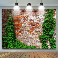 Lofaris Ivy Green Leaves Vintage Red Brick Wall Backdrop