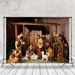 Lofaris Jesus Nativity Lamb Straw Shed Christmas Backdrop