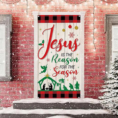 Lofaris Jesus Red Grid White Board Christmas Door Cover