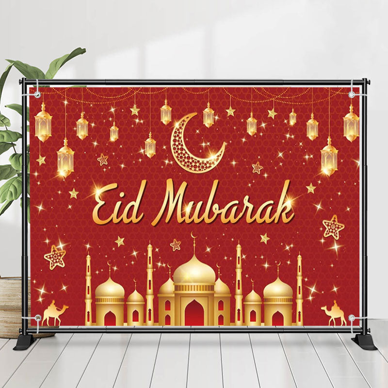 Lofaris Jubilant Red Gold Dome Crescent Eid Mubarak Backdrop