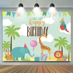 Lofaris Jungle Party Lovely Animals Happy Birthday Backdrop