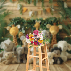 Lofaris Jungle Safari Animal Doll Wooden Backdrop For Photo