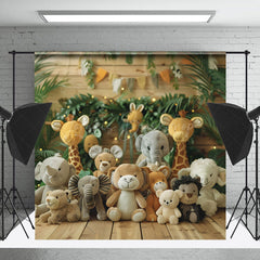 Lofaris Jungle Safari Animal Doll Wooden Backdrop For Photo