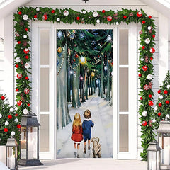 Lofaris Kits And Dog Forest Path Snow Christmas Door Cover