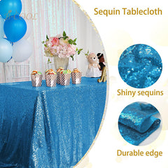 Lofaris Lake Blue Sequin Glitter Rectangle Banquet Tablecloth