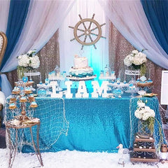 Lofaris Lake Blue Sequin Glitter Rectangle Banquet Tablecloth