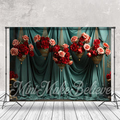 Lofaris Lake Green Curtain Roses Basket Floral Backdrop