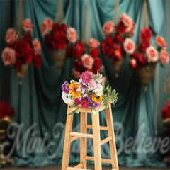 Lofaris Lake Green Curtain Roses Basket Floral Backdrop