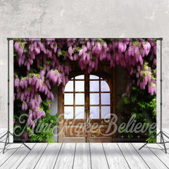 Lofaris Lavender Green Leaves Vintage Wooden Door Backdrop