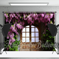 Lofaris Lavender Green Leaves Vintage Wooden Door Backdrop