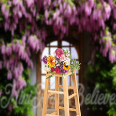 Lofaris Lavender Green Leaves Vintage Wooden Door Backdrop