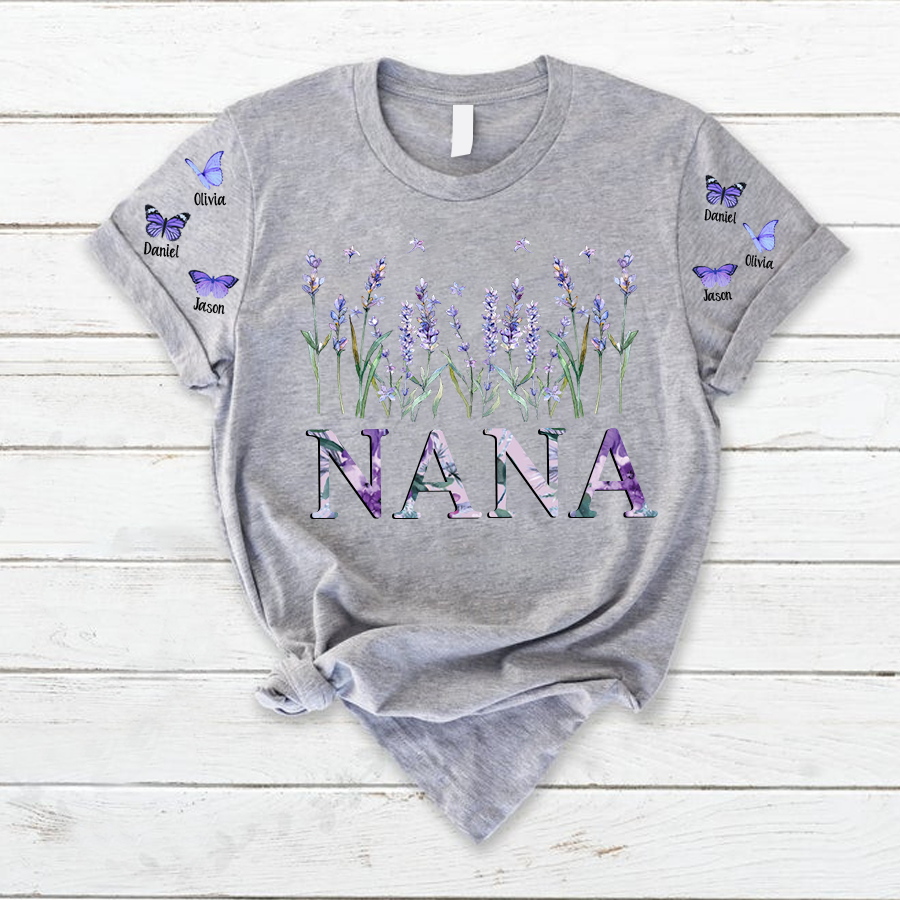 Lofaris Lavender Nana And Kids Names Mothers Day T-Shirt