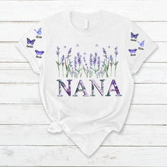 Lofaris Lavender Nana And Kids Names Mothers Day T-Shirt