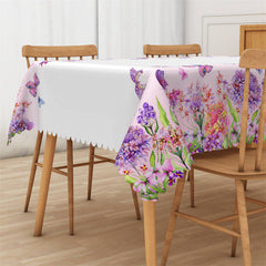 Lofaris Lavender Purple Flower Butterflies Kitchen Tablecloth