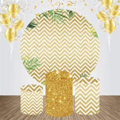 Lofaris Leaf Gold Wavy Pattern Round Birthday Backdrop Kit