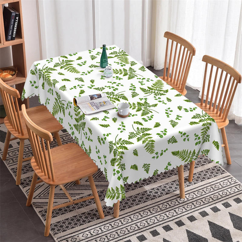 Lofaris Leafage Green White Decorative Rectangle Tablecloth