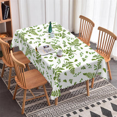 Lofaris Leafage Green White Decorative Rectangle Tablecloth