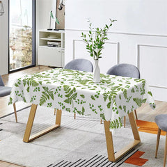 Lofaris Leafage Green White Decorative Rectangle Tablecloth