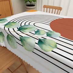 Lofaris Leaves Arch Lines Artistic Pattern White Tablecloth