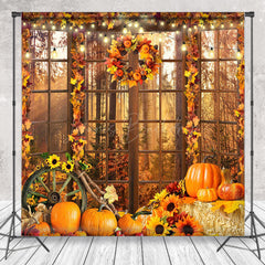 Lofaris Leaves Autumn Window Pumpkin Photography Backdrop