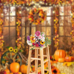 Lofaris Leaves Autumn Window Pumpkin Photography Backdrop