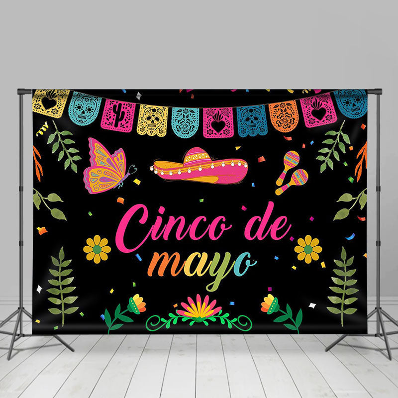 Lofaris Leaves Black Pink Cinco De Mayo Mexican Fiesta Backdrop