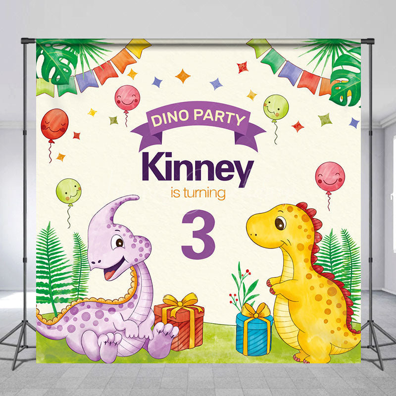 Lofaris Leaves Cute Dinosuars Custom 3rd Birthday Backdrop