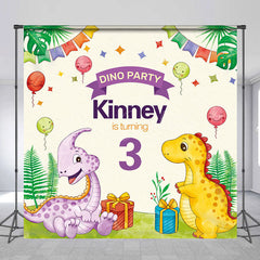 Lofaris Leaves Cute Dinosuars Custom 3rd Birthday Backdrop