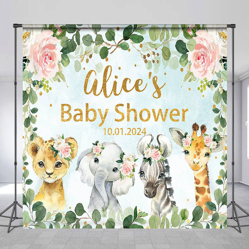 Lofaris Leaves Floral Animals Custom Baby Shower Backdrop