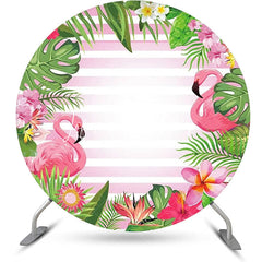 Lofaris Leaves Floral Flamingo Stripe Round Summer Backdrop