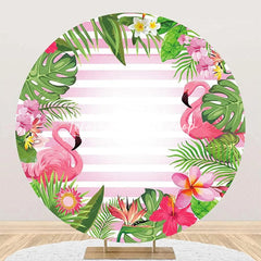 Lofaris Leaves Floral Flamingo Stripe Round Summer Backdrop