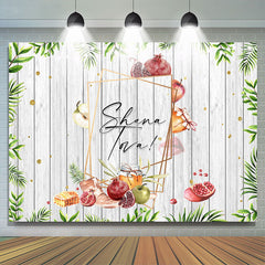 Lofaris Leaves Fruits Grey Wooden Happy Shavuot Backdrop