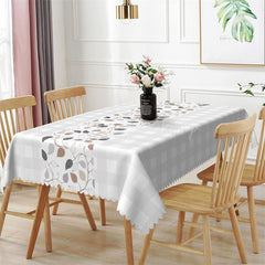 Lofaris Leaves Light Grey White Plaid Rectangle Tablecloth