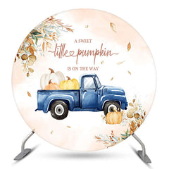 Lofaris Leaves Pumpkin Blue Truck Round Baby Shower Backdrop