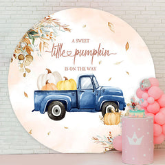 Lofaris Leaves Pumpkin Blue Truck Round Baby Shower Backdrop