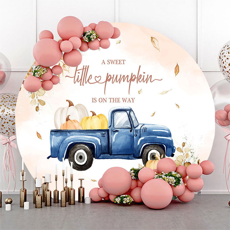 Lofaris Leaves Pumpkin Blue Truck Round Baby Shower Backdrop