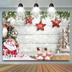 Lofaris Leaves Stars Snowflake White Wood Christmas Backdrop