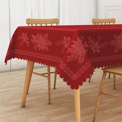 Lofaris Leaves Step Repeat Christmas Red Rectangle Tablecloth