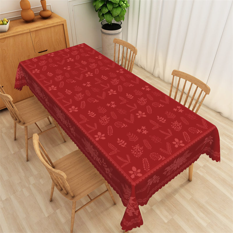 Lofaris Leaves Step Repeat Christmas Red Rectangle Tablecloth