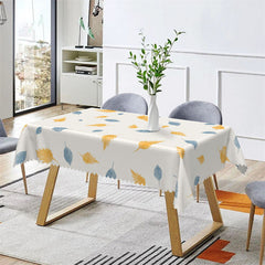 Lofaris Leaves Yellow Blue Modern White Rectangle Tablecloth