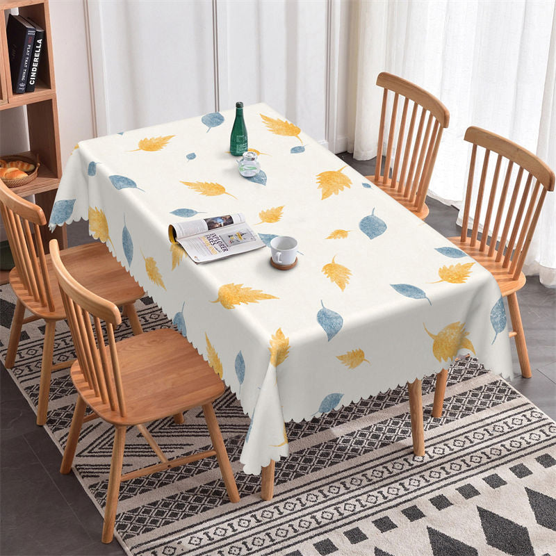 Lofaris Leaves Yellow Blue Modern White Rectangle Tablecloth