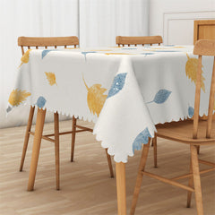 Lofaris Leaves Yellow Blue Modern White Rectangle Tablecloth