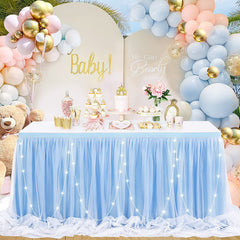 Lofaris LED Lights Blue Tulle Banquet Table Skirt Tablecloth