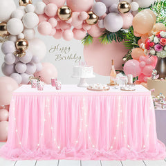 Lofaris LED Lights Pink Tulle Banquet Table Skirt Tablecloth