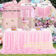 Lofaris LED Lights Pink Tulle Banquet Table Skirt Tablecloth